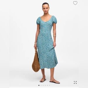 Madewell Blue Cap-Sleeve Floral Midi Dress